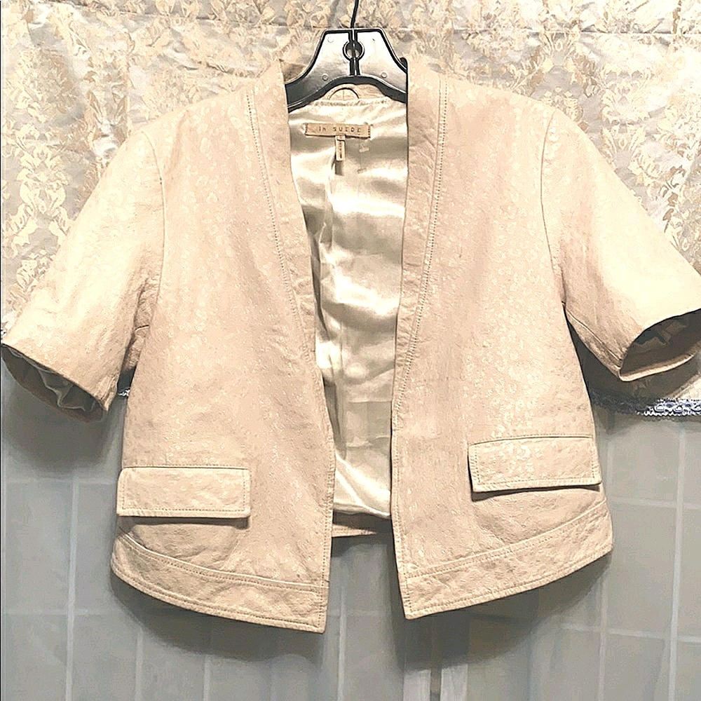 LEATHER IN SUEDE CREAM CROP  JACKET SZ S